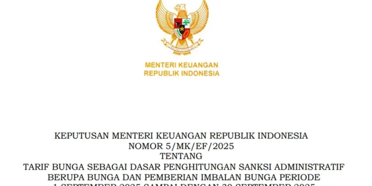 Kemenkeu Tetapkan Tarif Bunga Sanksi Administrasi Pajak September 2025
