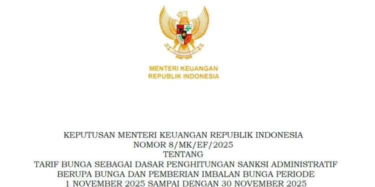 Kemenkeu Tetapkan Tarif Bunga Sanksi Administrasi Pajak September 2025