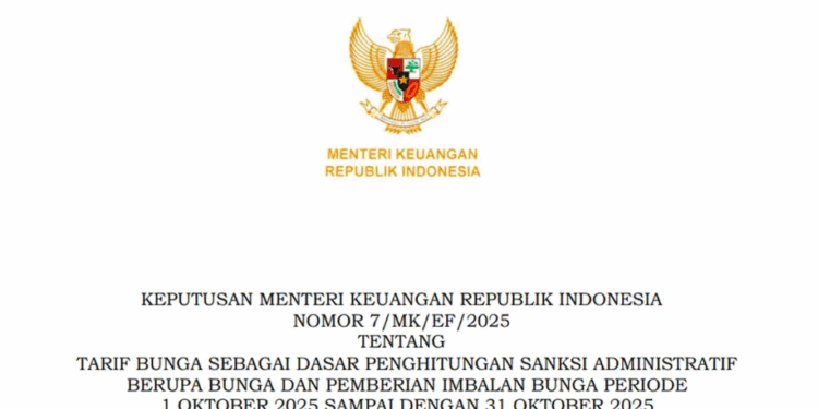 Kemenkeu Tetapkan Tarif Bunga Sanksi Administrasi Pajak Oktober 2025