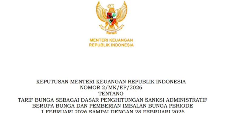 Kemenkeu Tetapkan Tarif Bunga Sanksi Administrasi Pajak Februari 2026