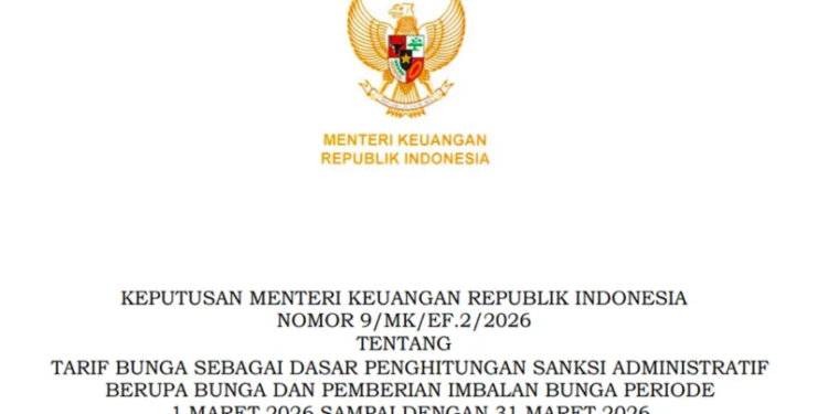 Kemenkeu Tetapkan Tarif Bunga Sanksi Administrasi Pajak Maret 2026