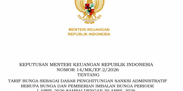 Kemenkeu Tetapkan Tarif Bunga Sanksi Administrasi Pajak April 2026