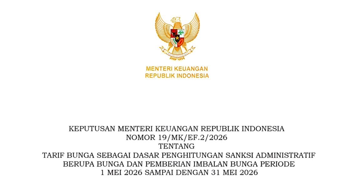 Kemenkeu Tetapkan Tarif Bunga Sanksi Administrasi Pajak Mei 2026