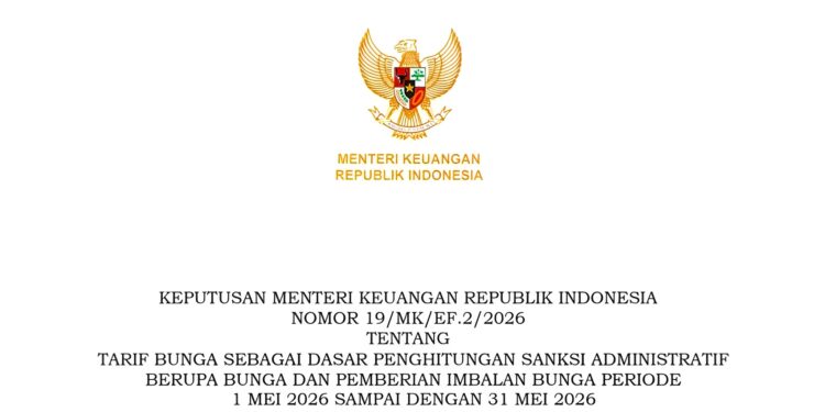 Kemenkeu Tetapkan Tarif Bunga Sanksi Administrasi Pajak Mei 2026