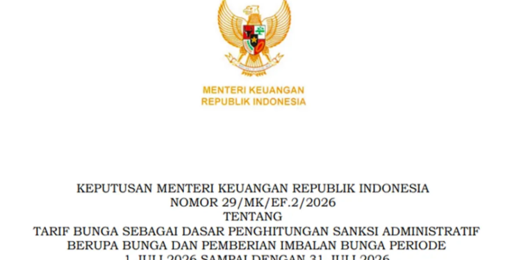 Kemenkeu Tetapkan Tarif Bunga Sanksi Administrasi Pajak Juli 2026