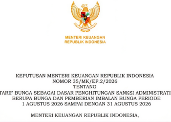 Kemenkeu Tetapkan Tarif Bunga Sanksi Administrasi Pajak Agustus 2026
