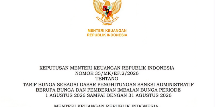 Kemenkeu Tetapkan Tarif Bunga Sanksi Administrasi Pajak Agustus 2026