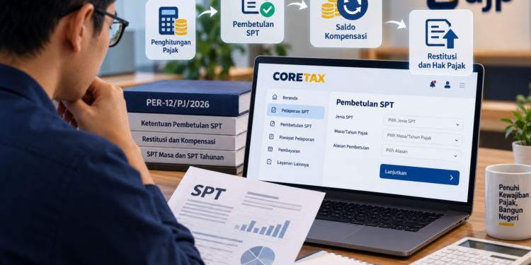 DJP membahas perubahan pembetulan SPT di Coretax, termasuk penghitungan pajak, saldo kompensasi, restitusi, dan ketentuan peralihan mulai Oktober 2026.